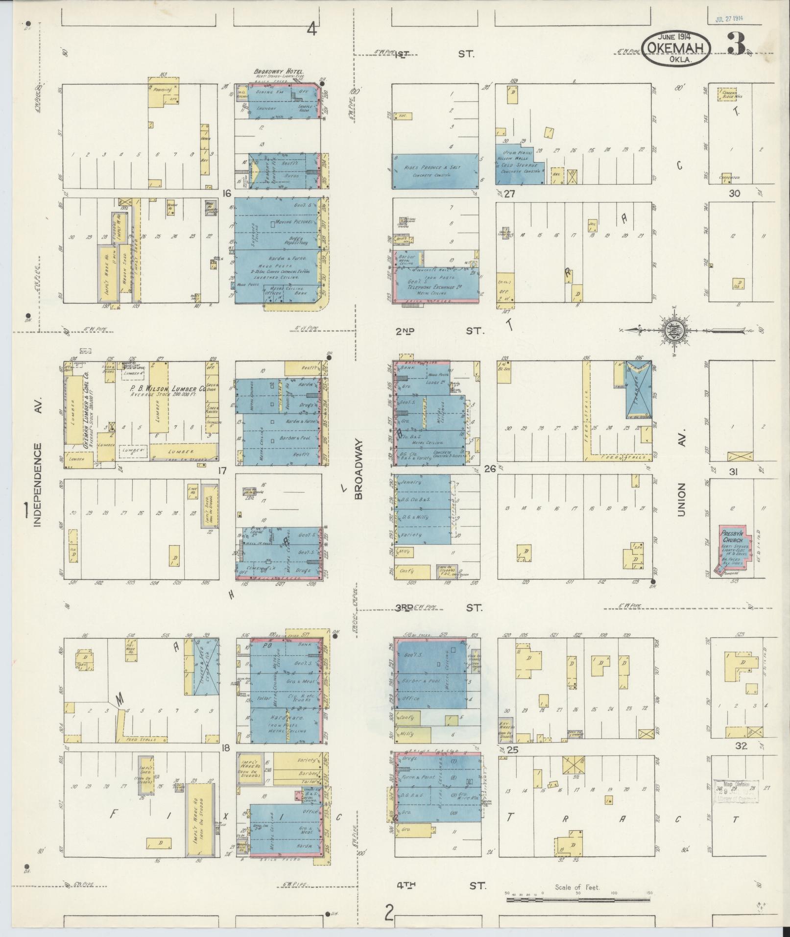 Sanborn Fire Insurance Map from Okemah, Okfuskee County, Oklahoma (1914), Sheet #0003 - Complete Map Set gallery image, historic Sanborn map, vintage wall art, Oklahoma Oklahoma