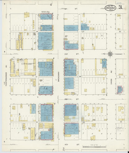 Sanborn Fire Insurance Map from Okemah, Okfuskee County, Oklahoma (1914), Sheet #0003 - Complete Map Set gallery image, historic Sanborn map, vintage wall art, Oklahoma Oklahoma