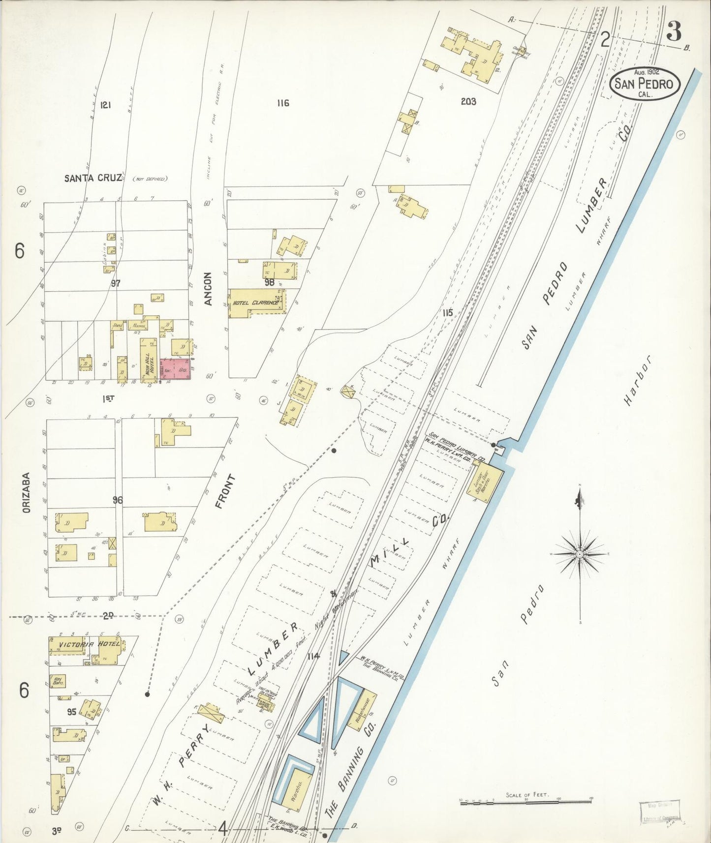 Sanborn Fire Insurance Map from San Pedro, Los Angeles County, California (1902), Sheet #0003 - Complete Map Set gallery image, historic Sanborn map, vintage wall art, California California