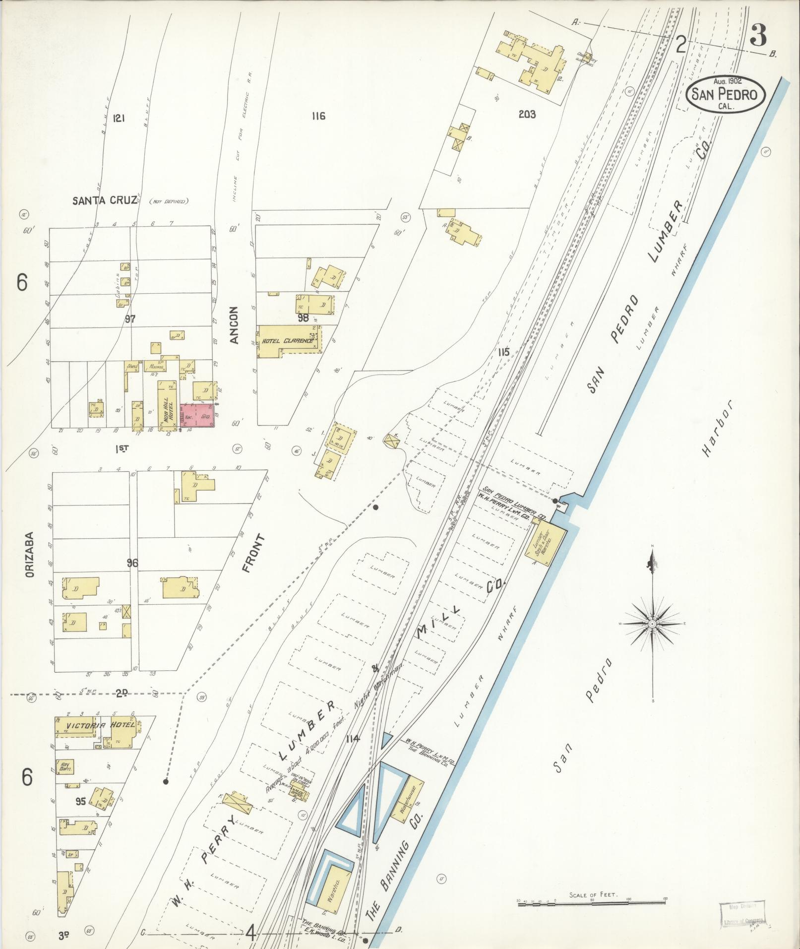 Sanborn Fire Insurance Map from San Pedro, Los Angeles County, California (1902), Sheet #0003 - Complete Map Set gallery image, historic Sanborn map, vintage wall art, California California