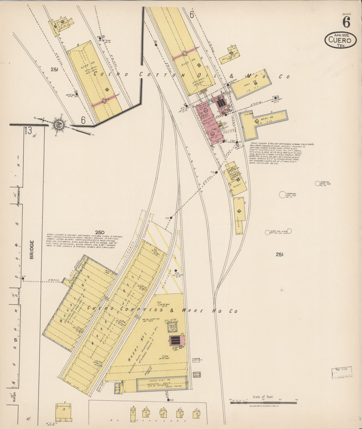 Sanborn Fire Insurance Map from Cuero, De Witt County, Texas (1922), Sheet #0006 - Complete Map Set gallery image, historic Sanborn map, vintage wall art, Texas Texas