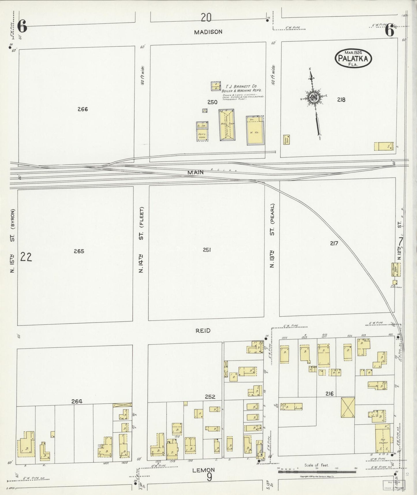 Sanborn Fire Insurance Map from Palatka, Putnam County, Florida (1924), Sheet #0006 - Complete Map Set gallery image, historic Sanborn map, vintage wall art, Florida Florida