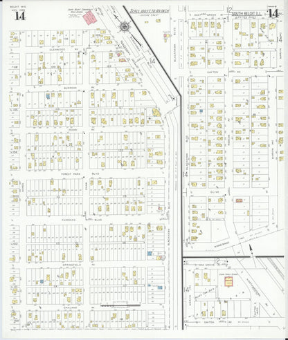 Sanborn Fire Insurance Map from Beloit, Rock County, Wisconsin (1939), Sheet #0014 - Complete Map Set gallery image, historic Sanborn map, vintage wall art, Wisconsin Wisconsin