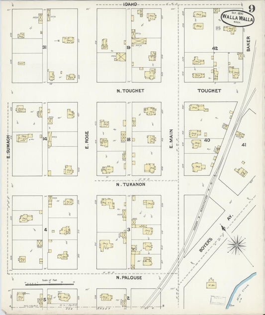 Sanborn Fire Insurance Map from Walla Walla, Walla Walla County, Washington (1890), Sheet #0009 - Historic Sanborn Fire Insurance Map Print, vintage old map wall art, antique decor, genealogy gift, Washington Washington map