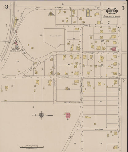 Sanborn Fire Insurance Map from Lumpkin, Stewart County, Georgia (1922), Sheet #0003 - Complete Map Set gallery image, historic Sanborn map, vintage wall art, Georgia Georgia
