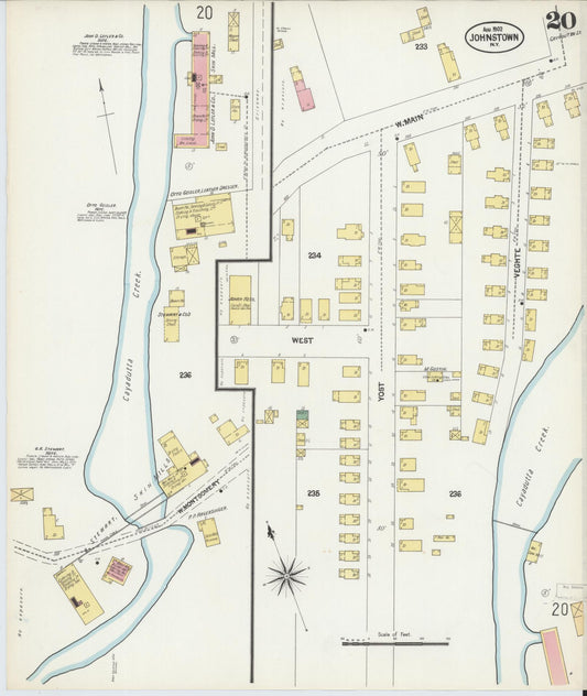 Sanborn Fire Insurance Map from Johnstown, Fulton County, New York (1902), Sheet #0020 - Historic Sanborn Fire Insurance Map Print, vintage old map wall art, antique decor, genealogy gift, New York New York map