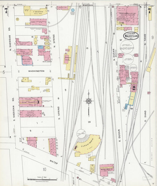 Sanborn Fire Insurance Map from Waukegan, Lake County, Illinois (1924), Sheet #0007 - Historic Sanborn Fire Insurance Map Print, vintage old map wall art, antique decor, genealogy gift, Illinois Illinois map