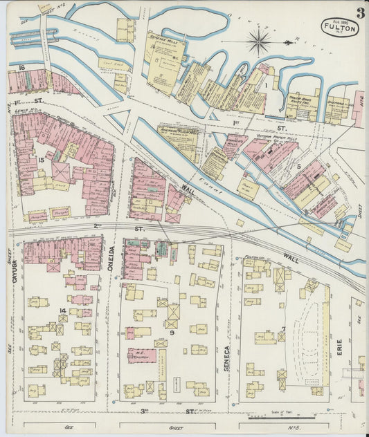 Sanborn Fire Insurance Map from Fulton, Oswego County, New York (1890), Sheet #0003 - Historic Sanborn Fire Insurance Map Print, vintage old map wall art, antique decor, genealogy gift, New York New York map
