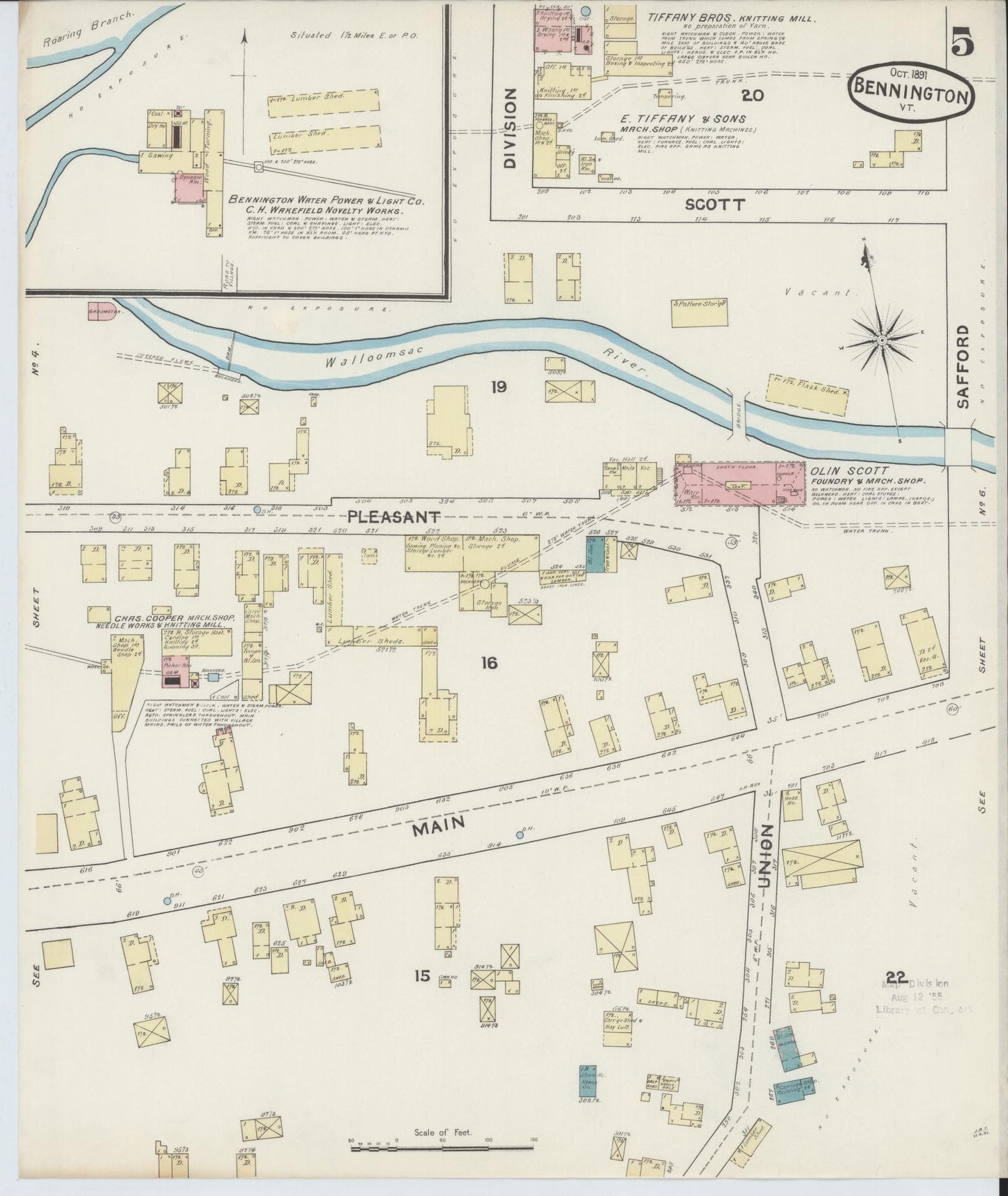 Sanborn Fire Insurance Map from Bennington, Bennington County, Vermont (1891), Sheet #0005 - Complete Map Set gallery image, historic Sanborn map, vintage wall art, Vermont Vermont