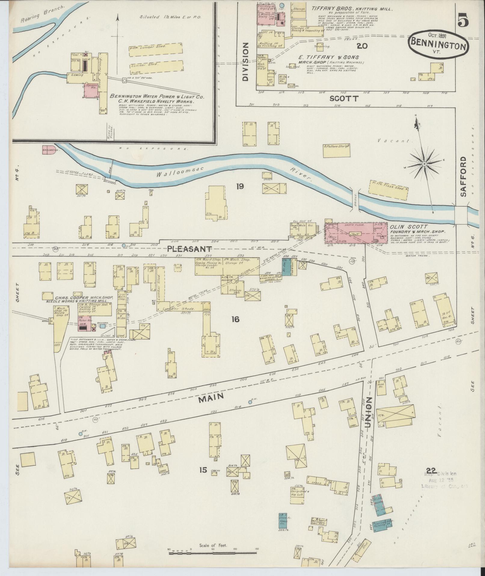 Sanborn Fire Insurance Map from Bennington, Bennington County, Vermont (1891), Sheet #0005 - Complete Map Set gallery image, historic Sanborn map, vintage wall art, Vermont Vermont