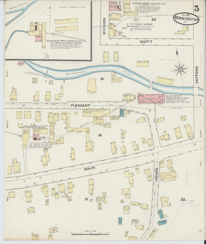 Sanborn Fire Insurance Map from Bennington, Bennington County, Vermont (1891), Sheet #0005 - Complete Map Set gallery image, historic Sanborn map, vintage wall art, Vermont Vermont