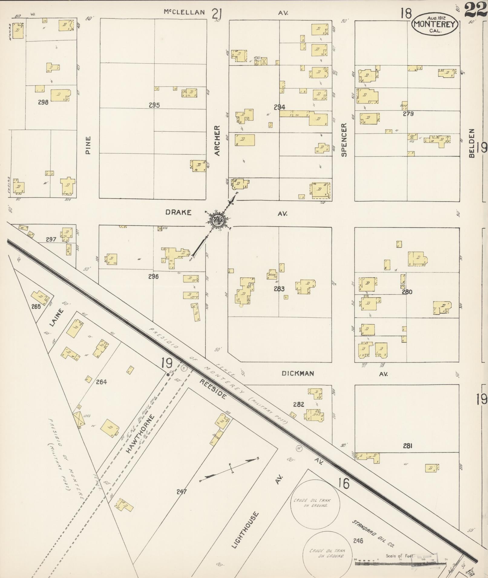 Sanborn Fire Insurance Map from Monterey, Monterey County, California (1912), Sheet #0022 - Historic Sanborn Fire Insurance Map Print, vintage old map wall art, antique decor, genealogy gift, California California map