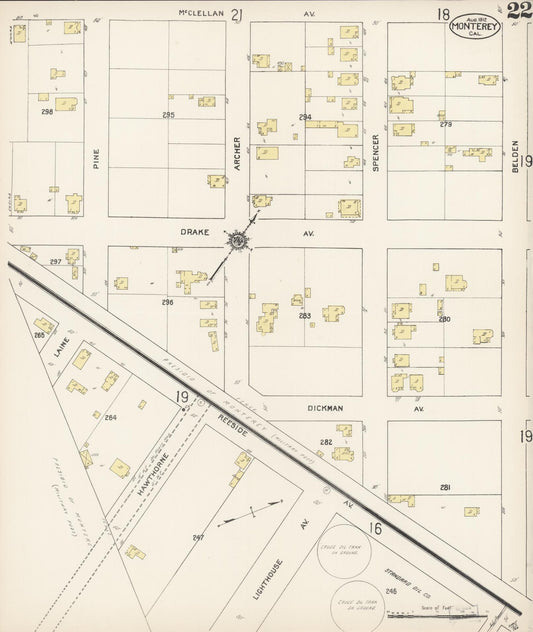 Sanborn Fire Insurance Map from Monterey, Monterey County, California (1912), Sheet #0022 - Historic Sanborn Fire Insurance Map Print, vintage old map wall art, antique decor, genealogy gift, California California map