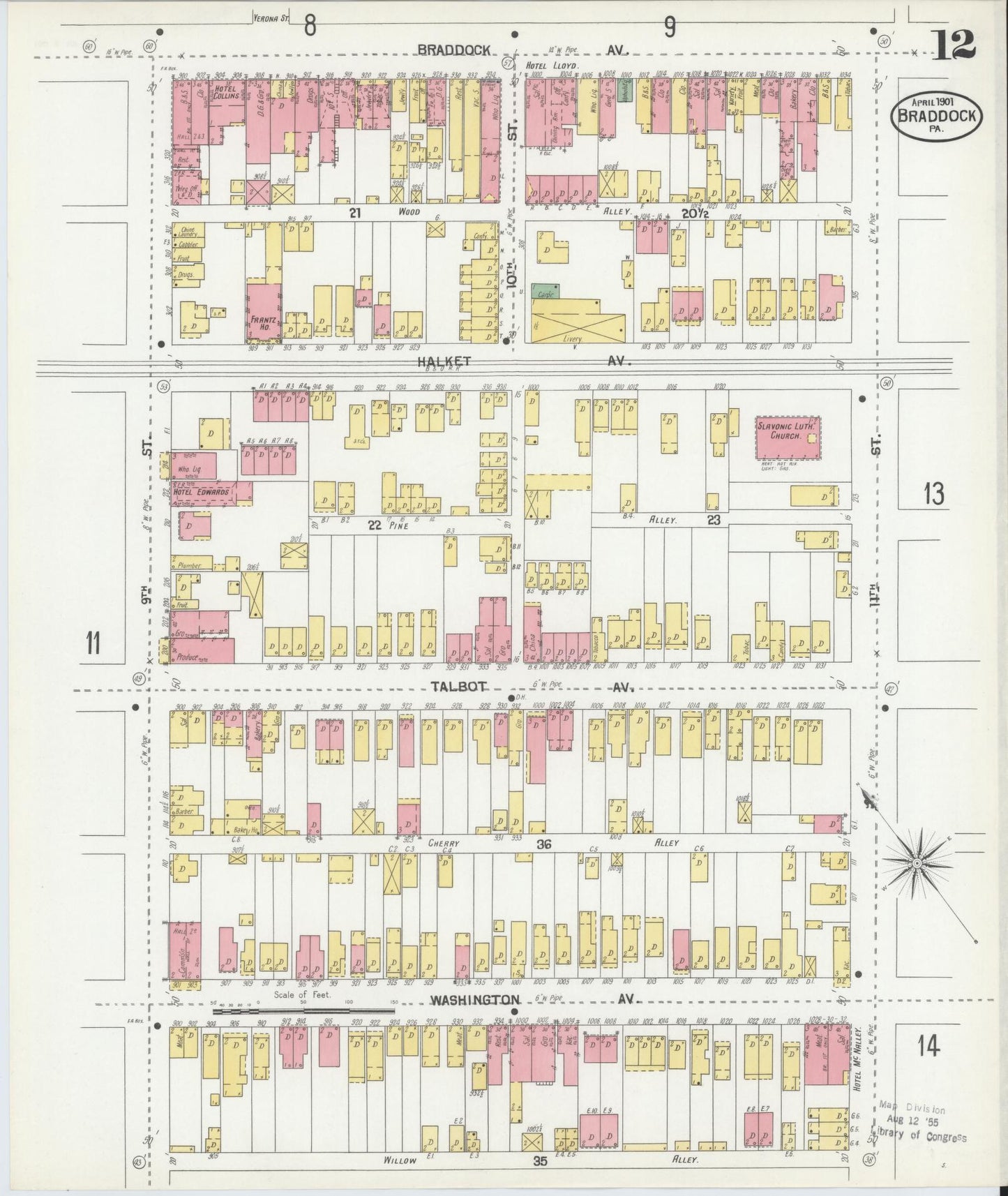 Sanborn Fire Insurance Map from Braddock, Allegheny County, Pennsylvania (1901), Sheet #0012 - Historic Sanborn Fire Insurance Map Print, vintage old map wall art, antique decor, genealogy gift, Pennsylvania Pennsylvania map