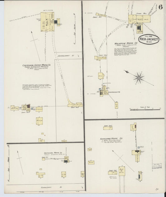 Sanborn Fire Insurance Map from Red Jacket, Houghton County, Michigan (1888), Sheet #0006 - Historic Sanborn Fire Insurance Map Print, vintage old map wall art, antique decor, genealogy gift, Michigan Michigan map