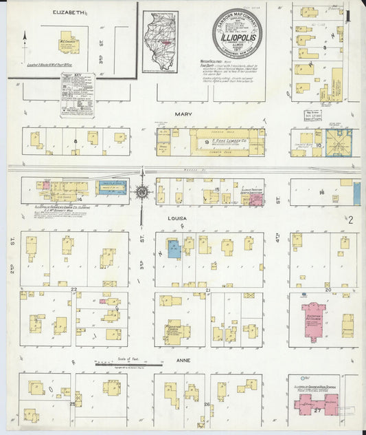Sanborn Fire Insurance Map from Illiopolis, Sangamon County, Illinois (1917), Sheet #0001 - Complete Map Set gallery image, historic Sanborn map, vintage wall art, Illinois Illinois