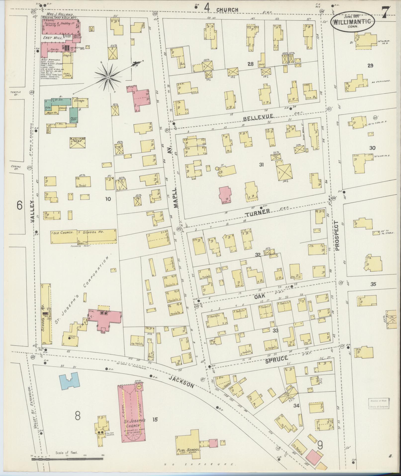 Sanborn Fire Insurance Map from Willimantic, Windham County, Connecticut (1897), Sheet #0007 - Historic Sanborn Fire Insurance Map Print, vintage old map wall art, antique decor, genealogy gift, Connecticut Connecticut map