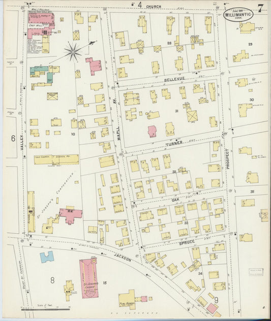 Sanborn Fire Insurance Map from Willimantic, Windham County, Connecticut (1897), Sheet #0007 - Historic Sanborn Fire Insurance Map Print, vintage old map wall art, antique decor, genealogy gift, Connecticut Connecticut map