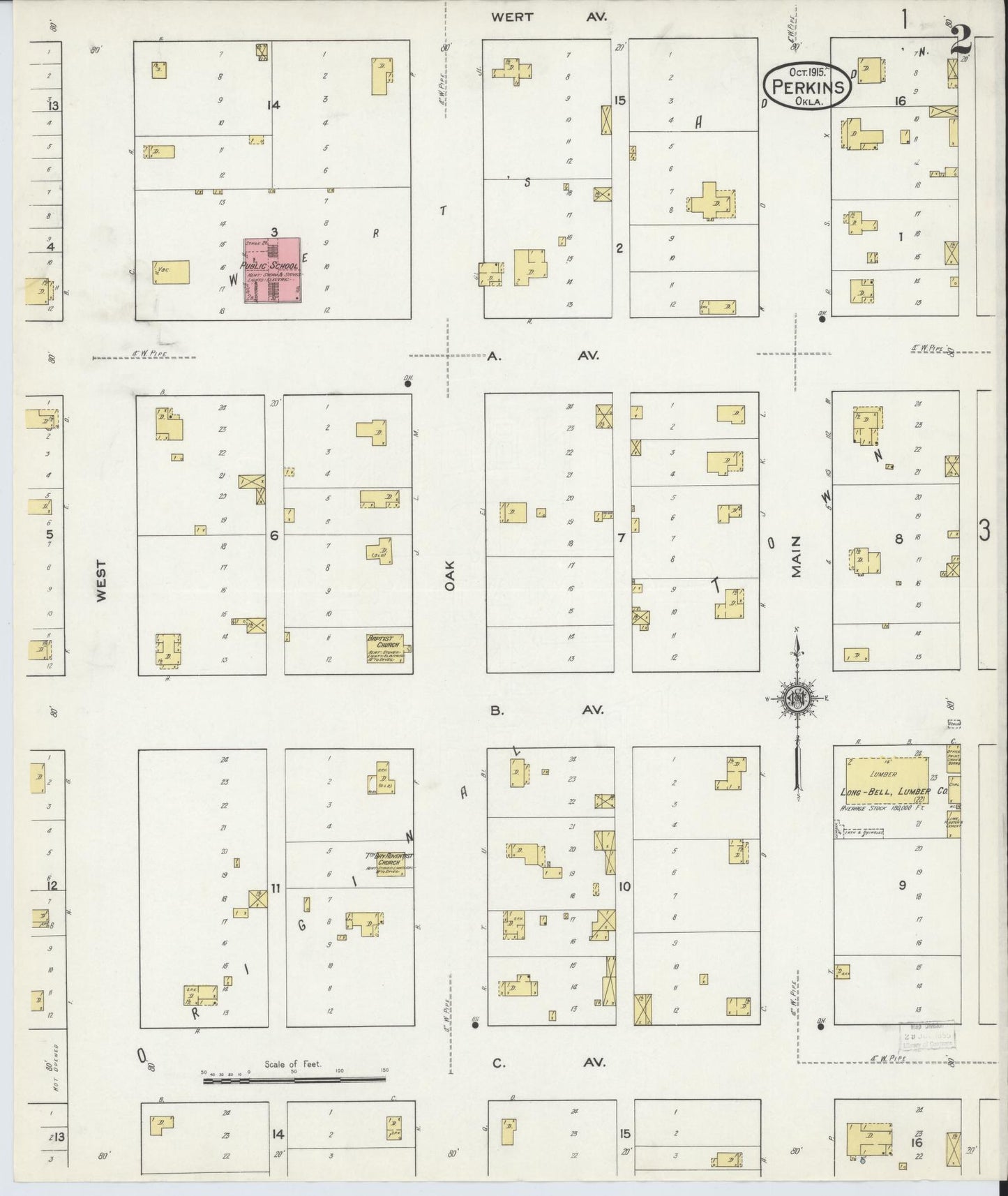 Sanborn Fire Insurance Map from Perkins, Payne County, Oklahoma (1915), Sheet #0002 - Complete Map Set gallery image, historic Sanborn map, vintage wall art, Oklahoma Oklahoma