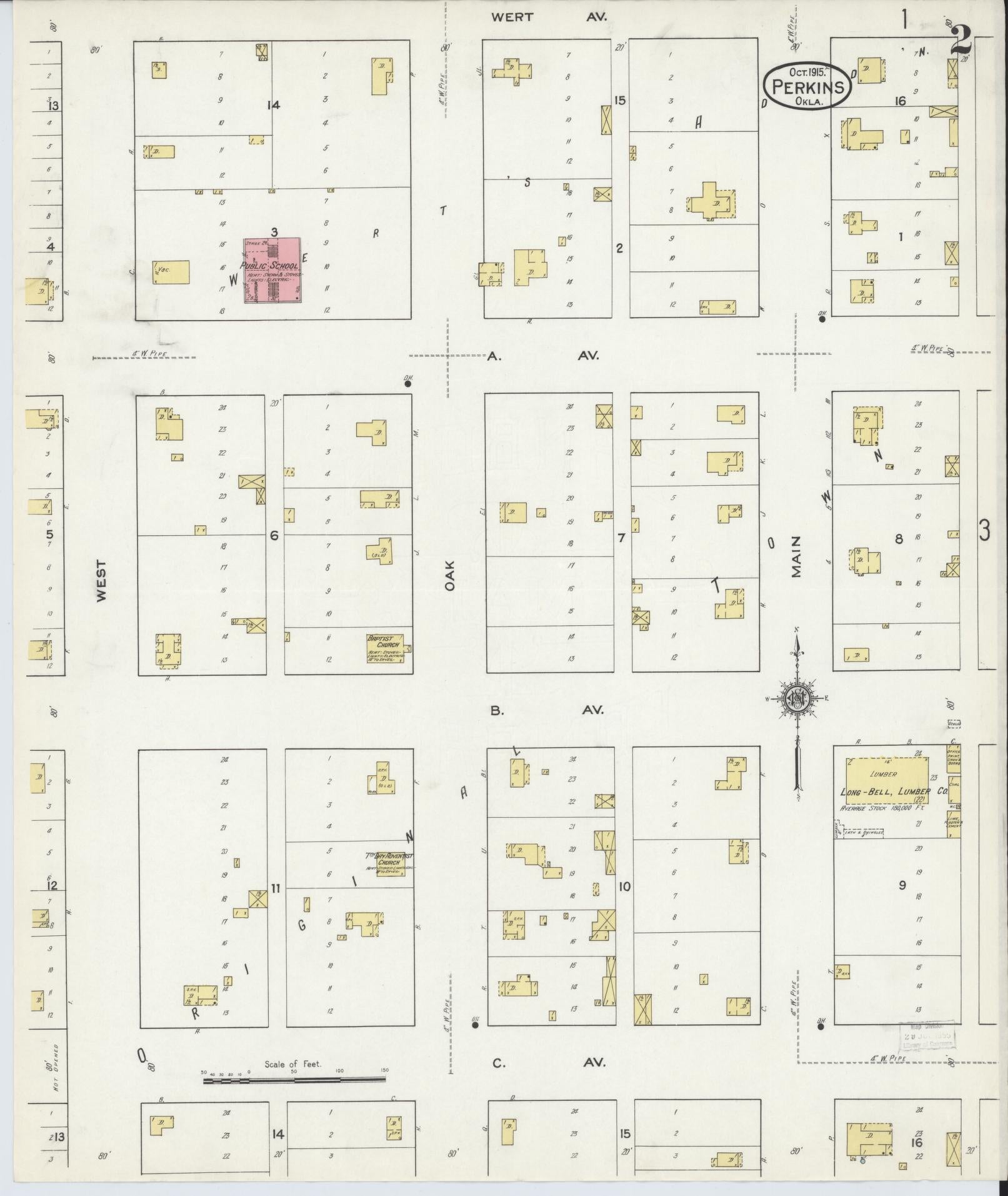 Sanborn Fire Insurance Map from Perkins, Payne County, Oklahoma (1915), Sheet #0002 - Complete Map Set gallery image, historic Sanborn map, vintage wall art, Oklahoma Oklahoma