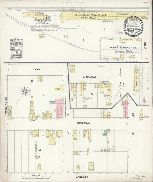 Sanborn Fire Insurance Map from King City, Monterey County, California (1890), Sheet #0001 - Historic Sanborn Fire Insurance Map Print, vintage old map wall art, antique decor, genealogy gift, California California map