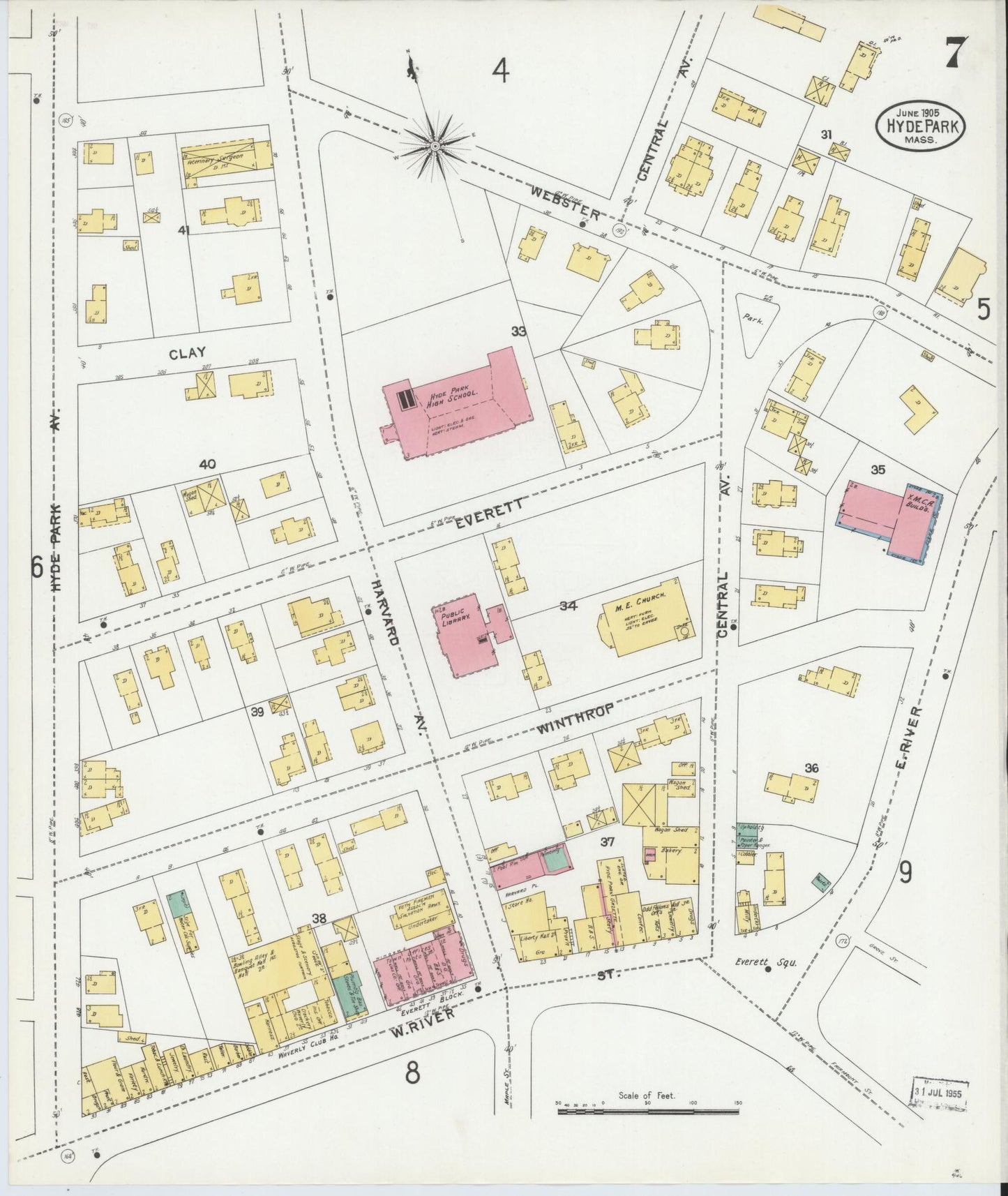 Sanborn Fire Insurance Map from Hyde Park, Norfolk County, Massachusetts (1905), Sheet #0007 - Complete Map Set gallery image, historic Sanborn map, vintage wall art, Massachusetts Massachusetts