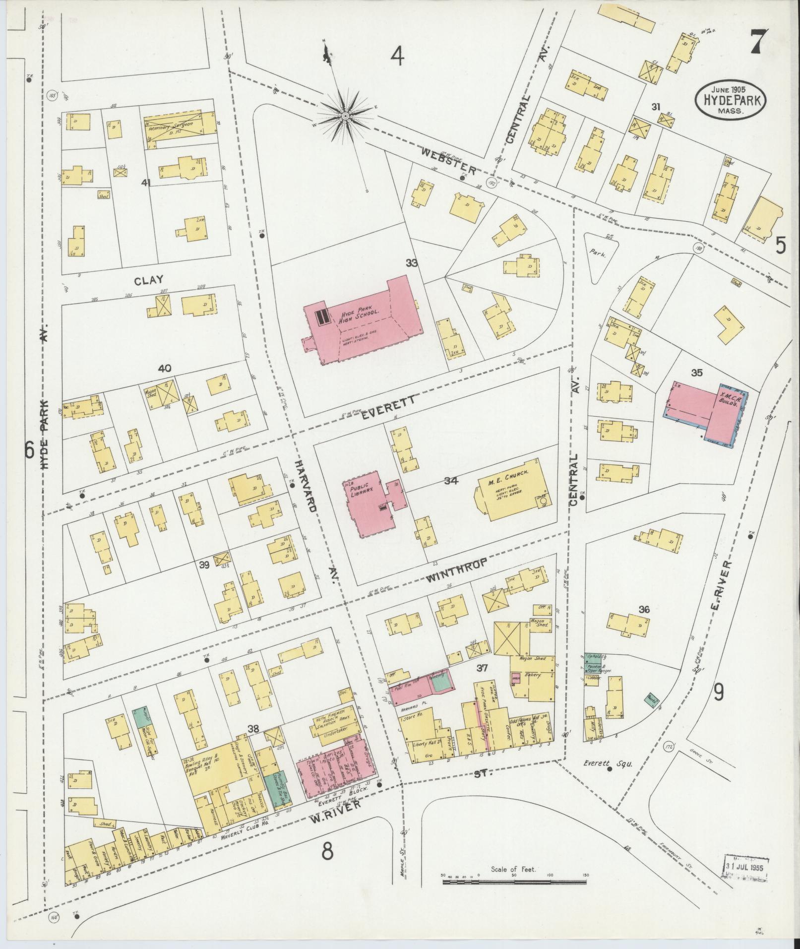 Sanborn Fire Insurance Map from Hyde Park, Norfolk County, Massachusetts (1905), Sheet #0007 - Complete Map Set gallery image, historic Sanborn map, vintage wall art, Massachusetts Massachusetts