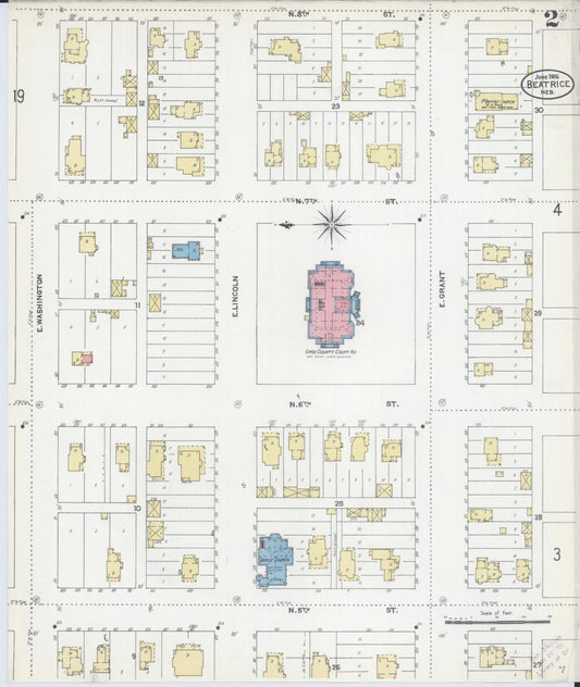 Sanborn Fire Insurance Map from Beatrice, Gage County, Nebraska (1906), Sheet #0002 - Historic Sanborn Fire Insurance Map Print, vintage old map wall art, antique decor, genealogy gift, Nebraska Nebraska map