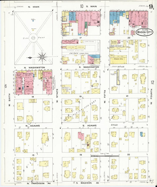 Sanborn Fire Insurance Map from Mason City, Cerro Gordo County, Iowa (1909), Sheet #0009 - Historic Sanborn Fire Insurance Map Print, vintage old map wall art