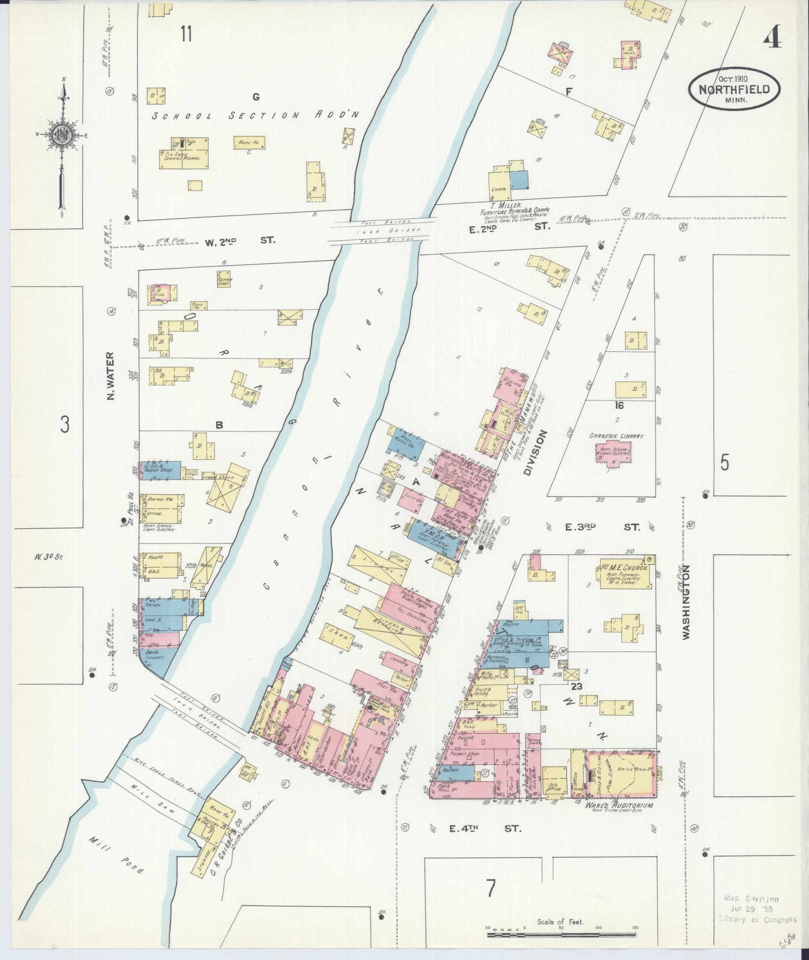 Sanborn Fire Insurance Map from Northfield, Rice County, Minnesota (1910), Sheet #0004 - Historic Sanborn Fire Insurance Map Print, vintage old map wall art, antique decor, genealogy gift, Minnesota Minnesota map