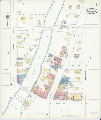 Sanborn Fire Insurance Map from Northfield, Rice County, Minnesota (1910), Sheet #0004 - Historic Sanborn Fire Insurance Map Print, vintage old map wall art, antique decor, genealogy gift, Minnesota Minnesota map