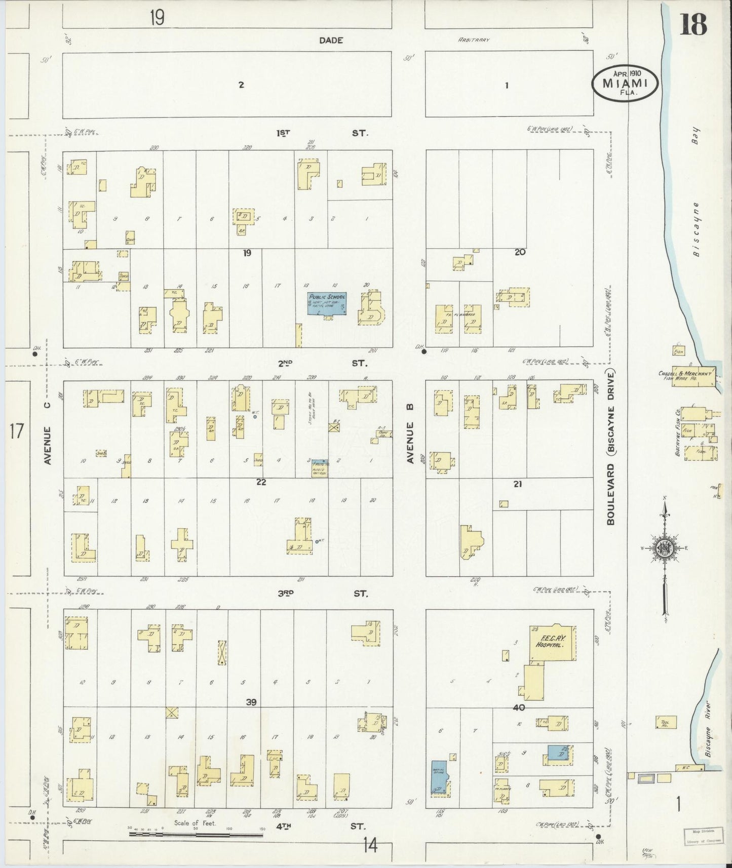 Sanborn Fire Insurance Map from Miami, Dade County, Florida (1910), Sheet #0018 - Complete Map Set gallery image, historic Sanborn map, vintage wall art, Florida Florida