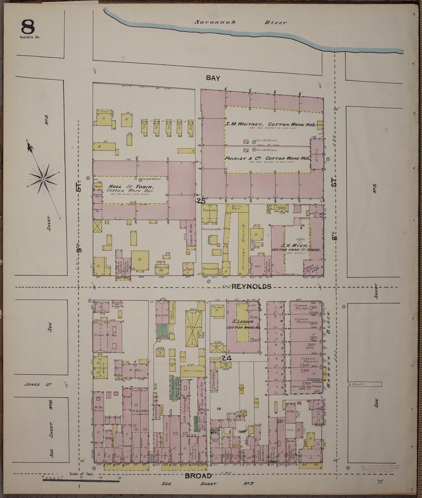 Sanborn Fire Insurance Map from Augusta, Richmond County, Georgia (1890), Sheet #0008 - Complete Map Set gallery image, historic Sanborn map, vintage wall art, Georgia Georgia
