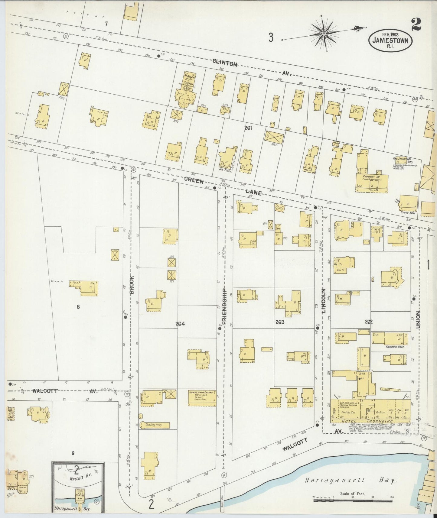 Sanborn Fire Insurance Map from Jamestown, Newport County, Rhode Island (1903), Sheet #0002 - Complete Map Set gallery image, historic Sanborn map, vintage wall art, Rhode Island Rhode Island