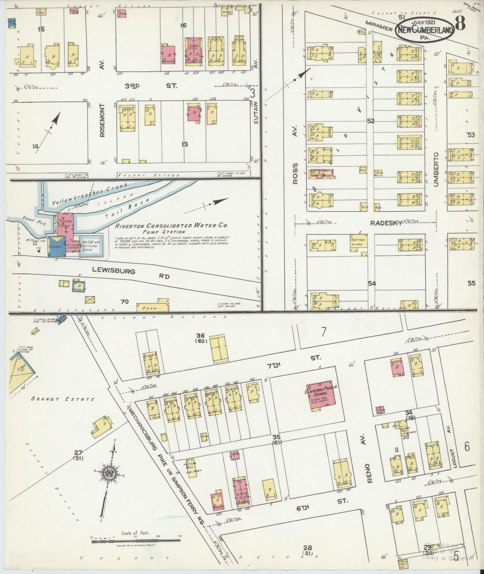 Sanborn Fire Insurance Map from New Cumberland, Cumberland County, Pennsylvania (1921), Sheet #0008 - Complete Map Set gallery image, historic Sanborn map, vintage wall art, Pennsylvania Pennsylvania