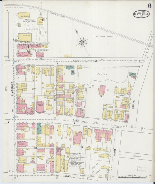 Sanborn Fire Insurance Map from Maysville, Mason County, Kentucky (1895), Sheet #0006 - Historic Sanborn Fire Insurance Map Print, vintage old map wall art, antique decor, genealogy gift, Kentucky Kentucky map