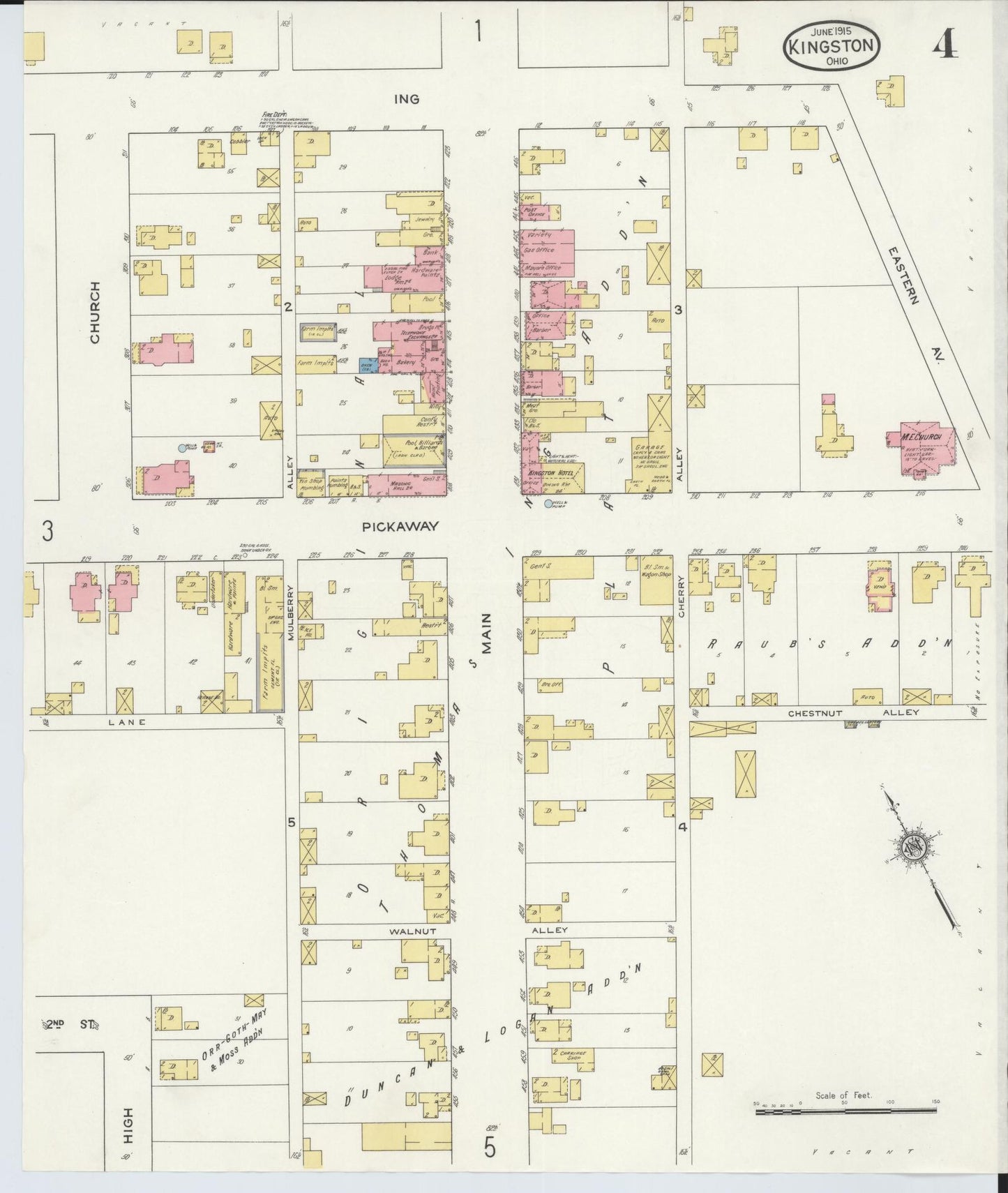 Sanborn Fire Insurance Map from Kingston, Ross County, Ohio (1915), Sheet #0004 - Historic Sanborn Fire Insurance Map Print, vintage old map wall art, antique decor, genealogy gift, Ohio Ohio map