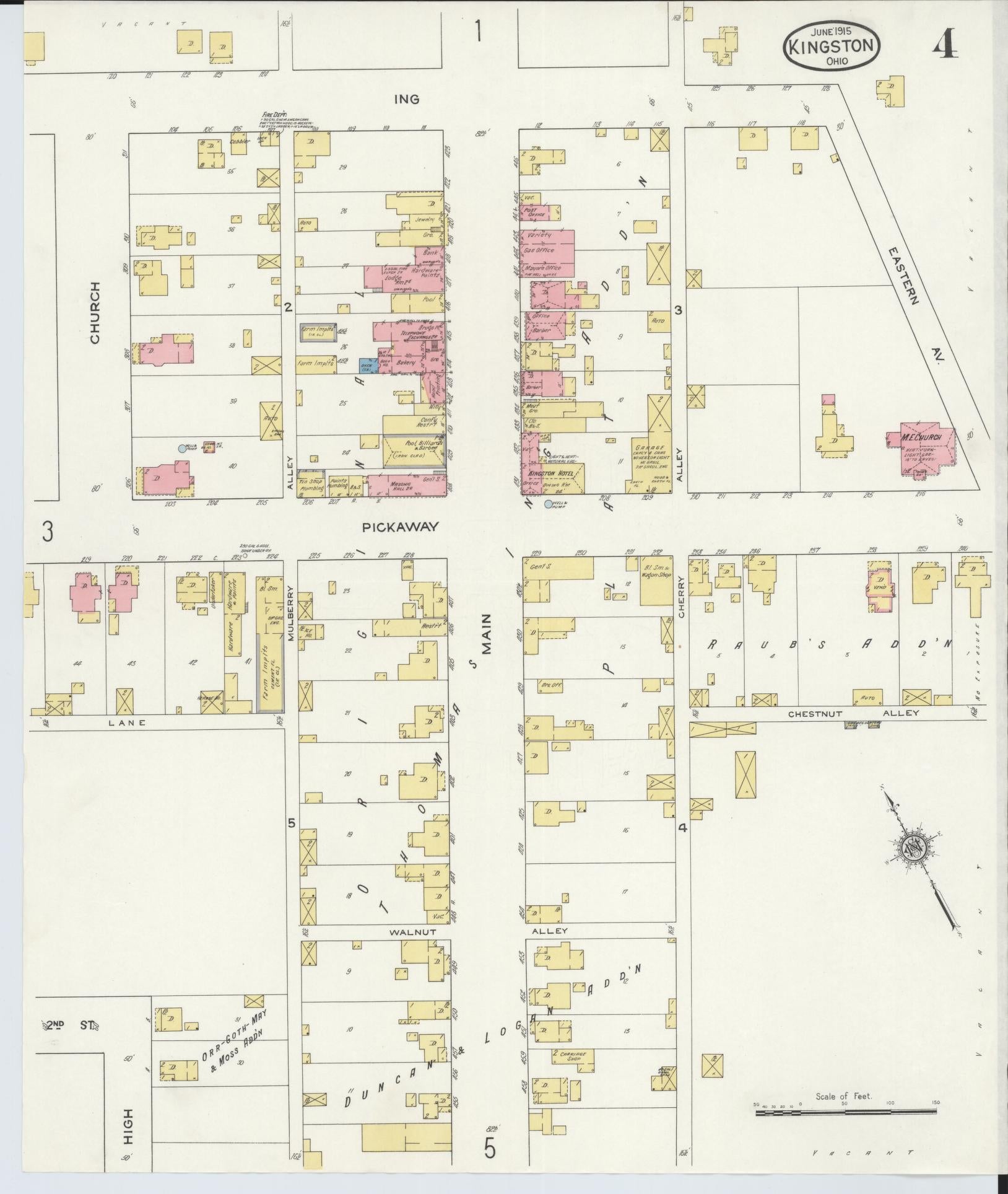 Sanborn Fire Insurance Map from Kingston, Ross County, Ohio (1915), Sheet #0004 - Historic Sanborn Fire Insurance Map Print, vintage old map wall art, antique decor, genealogy gift, Ohio Ohio map