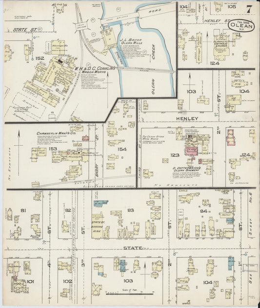 Sanborn Fire Insurance Map from Olean, Cattaraugus County, New York (1886), Sheet #0007 - Historic Sanborn Fire Insurance Map Print, vintage old map wall art, antique decor, genealogy gift, New York New York map