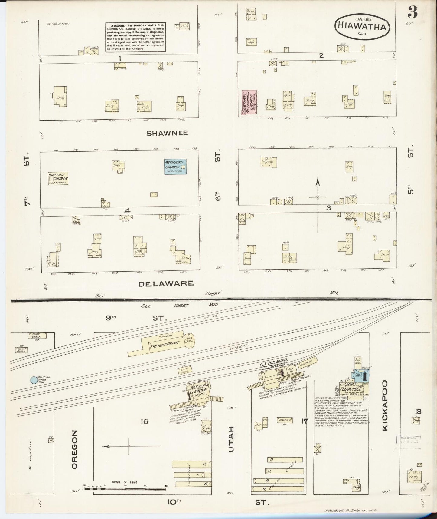Sanborn Fire Insurance Map from Hiawatha, Brown County, Kansas (1885), Sheet #0003 - Historic Sanborn Fire Insurance Map Print, vintage old map wall art, antique decor, genealogy gift, Kansas Kansas map