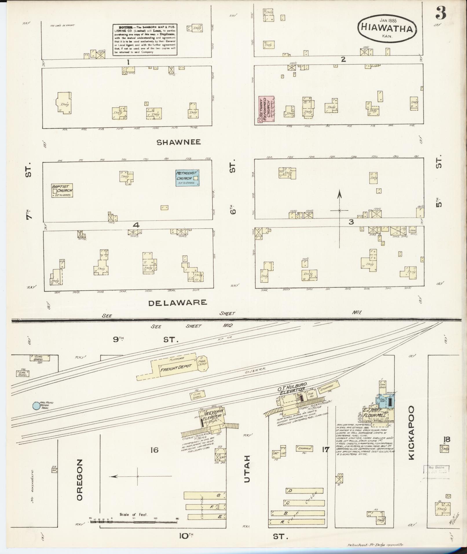 Sanborn Fire Insurance Map from Hiawatha, Brown County, Kansas (1885), Sheet #0003 - Historic Sanborn Fire Insurance Map Print, vintage old map wall art, antique decor, genealogy gift, Kansas Kansas map