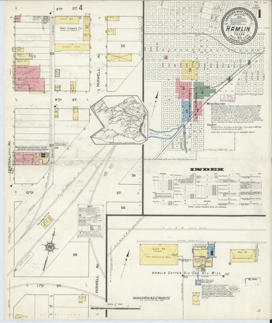 Sanborn Fire Insurance Map from Hamlin, Jones County, Texas (1913), Sheet #0001 - Complete Map Set gallery image, historic Sanborn map, vintage wall art, Texas Texas