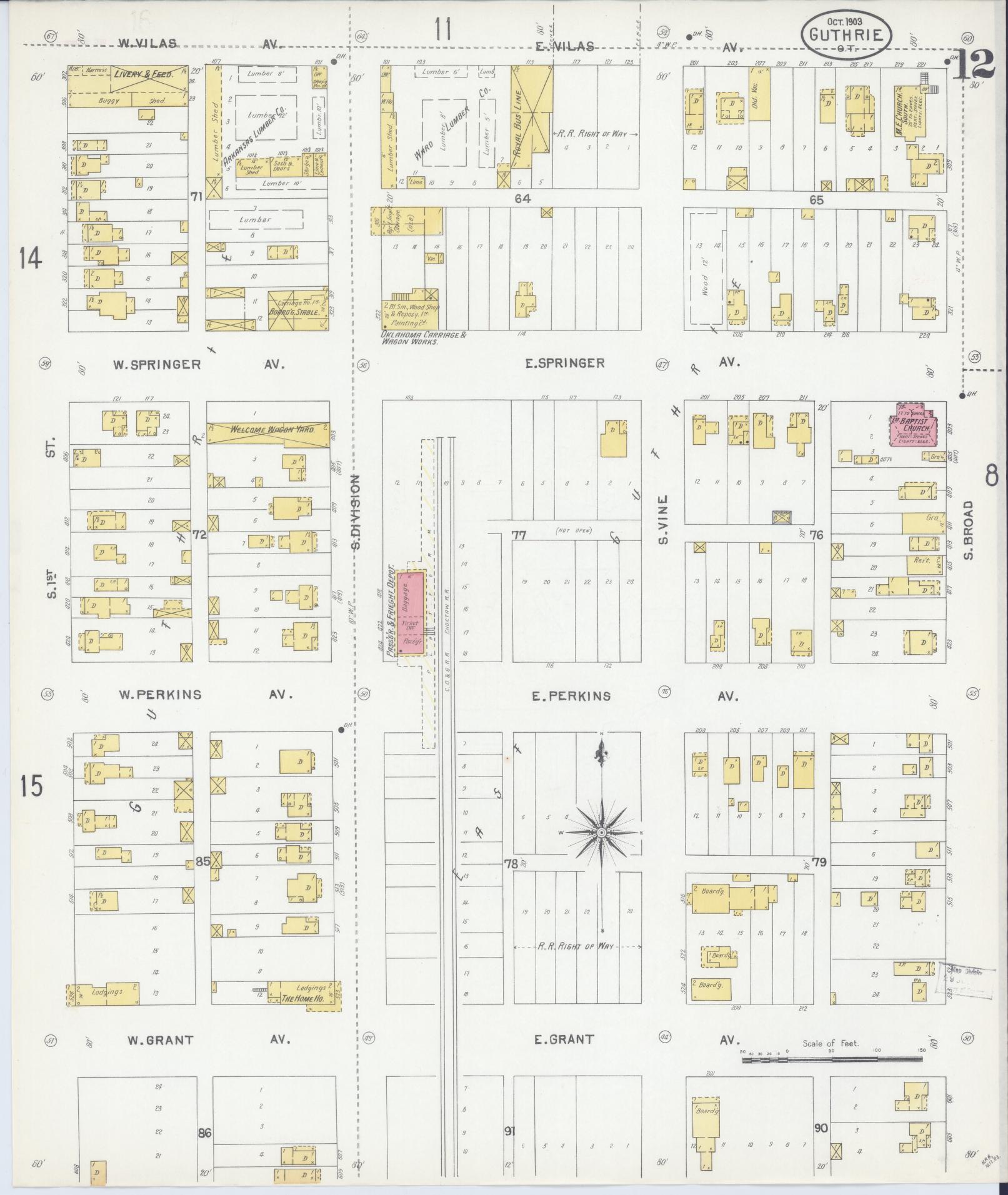 Sanborn Fire Insurance Map from Guthrie, Logain County, Oklahoma (1903), Sheet #0012 - Complete Map Set gallery image, historic Sanborn map, vintage wall art, Oklahoma Oklahoma