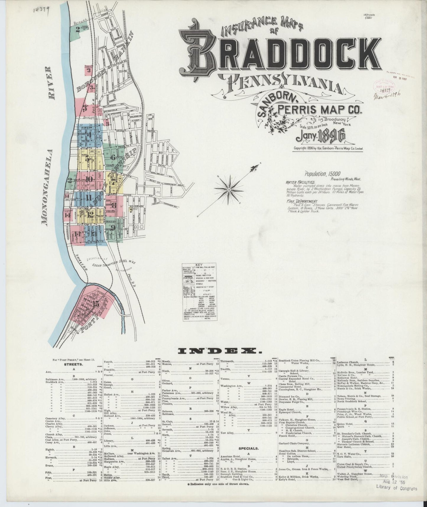 Sanborn Fire Insurance Map from Braddock, Allegheny County, Pennsylvania (1896), Sheet #0001 - Historic Sanborn Fire Insurance Map Print, vintage old map wall art, antique decor, genealogy gift, Pennsylvania Pennsylvania map