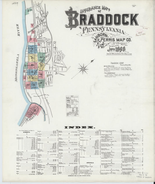 Sanborn Fire Insurance Map from Braddock, Allegheny County, Pennsylvania (1896), Sheet #0001 - Historic Sanborn Fire Insurance Map Print, vintage old map wall art, antique decor, genealogy gift, Pennsylvania Pennsylvania map