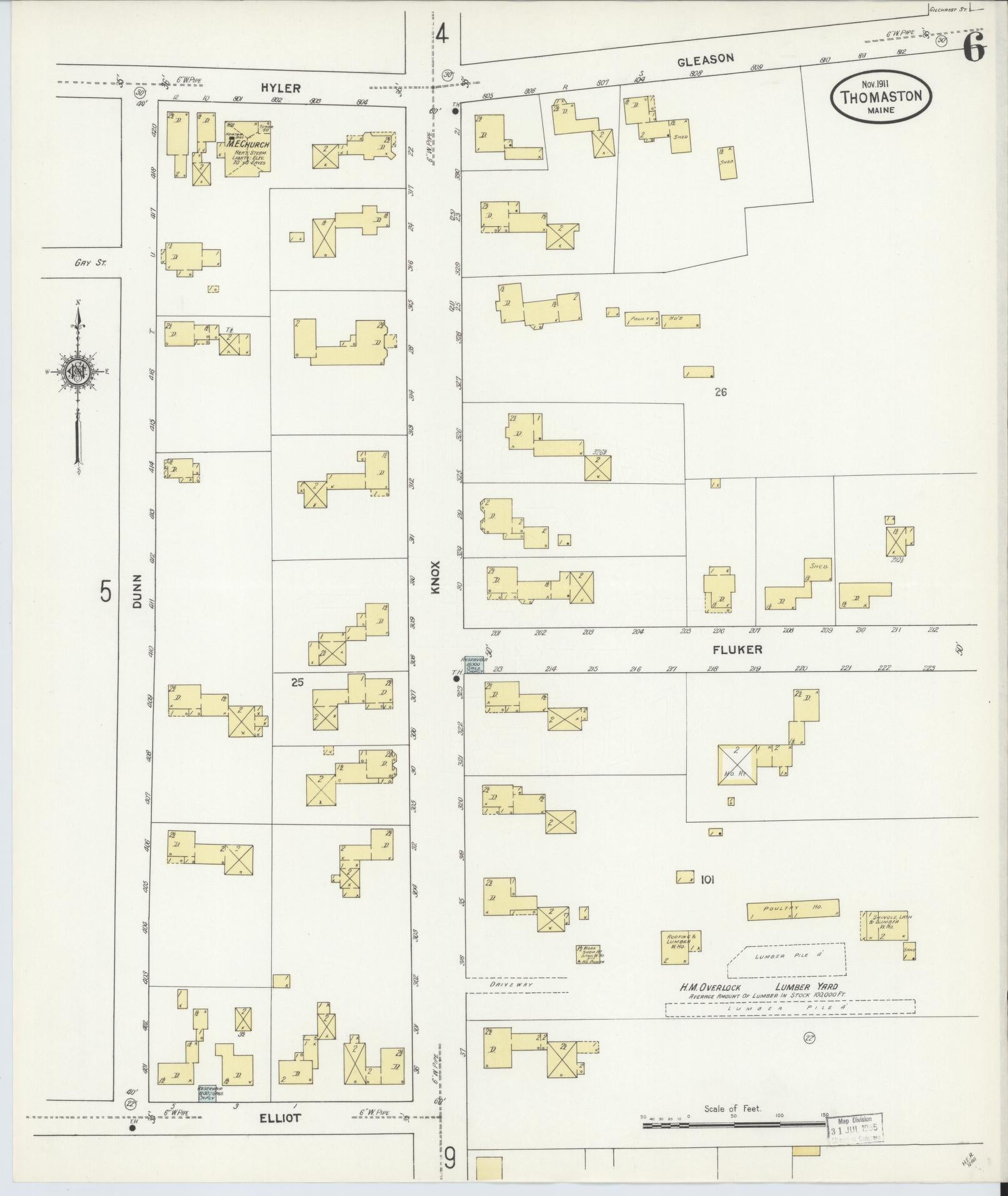 Sanborn Fire Insurance Map from Thomaston, Knox County, Maine (1911), Sheet #0006 - Historic Sanborn Fire Insurance Map Print, vintage old map wall art, antique decor, genealogy gift, Maine Maine map