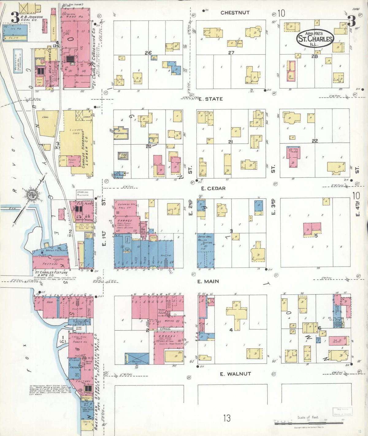 Sanborn Fire Insurance Map from Saint Charles, Kane County, Illinois (1923), Sheet #0003 - Complete Map Set gallery image, historic Sanborn map, vintage wall art, Illinois Illinois