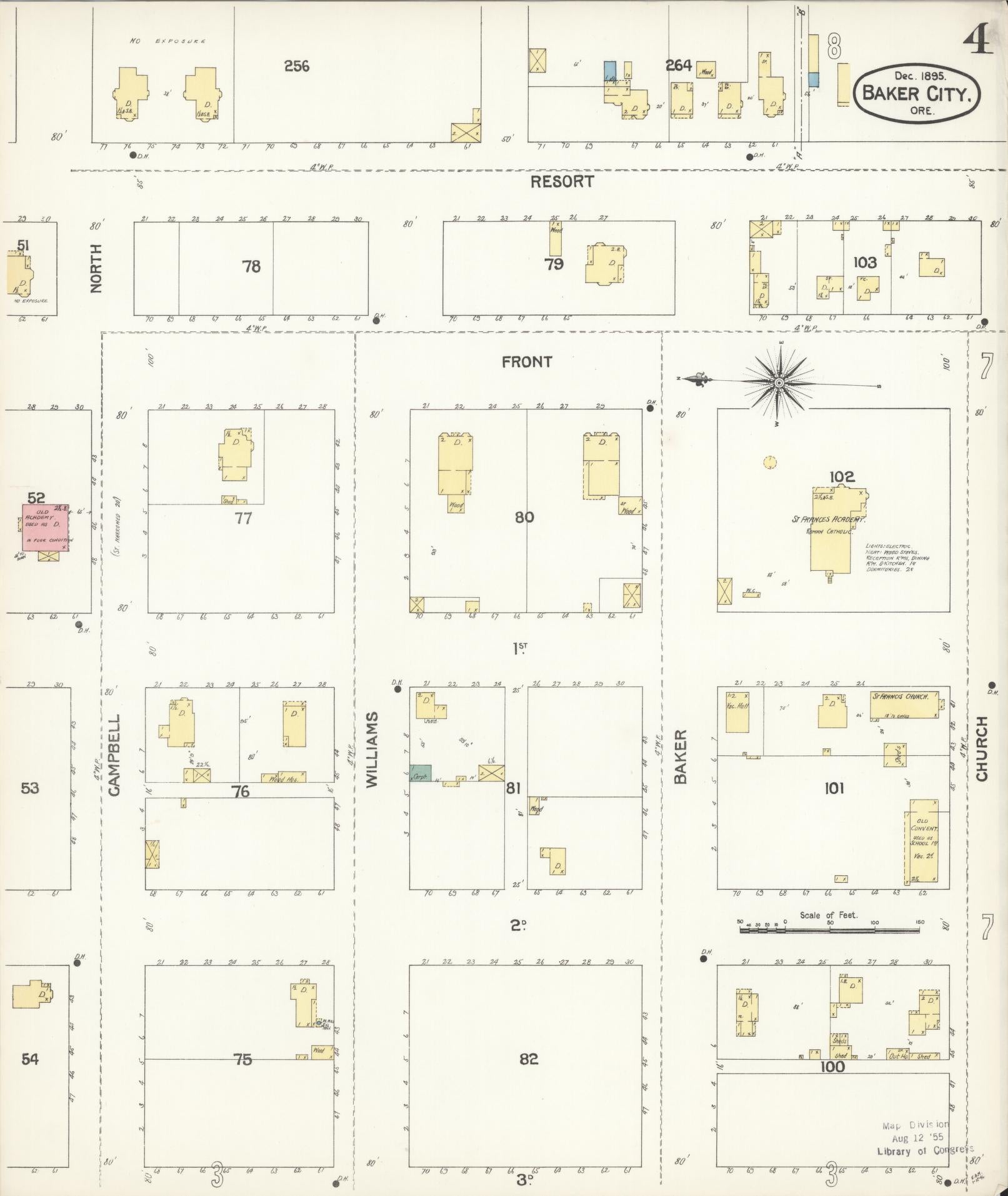 Sanborn Fire Insurance Map from Baker, Baker County, Oregon (1895), Sheet #0004 - Complete Map Set gallery image, historic Sanborn map, vintage wall art, Oregon Oregon