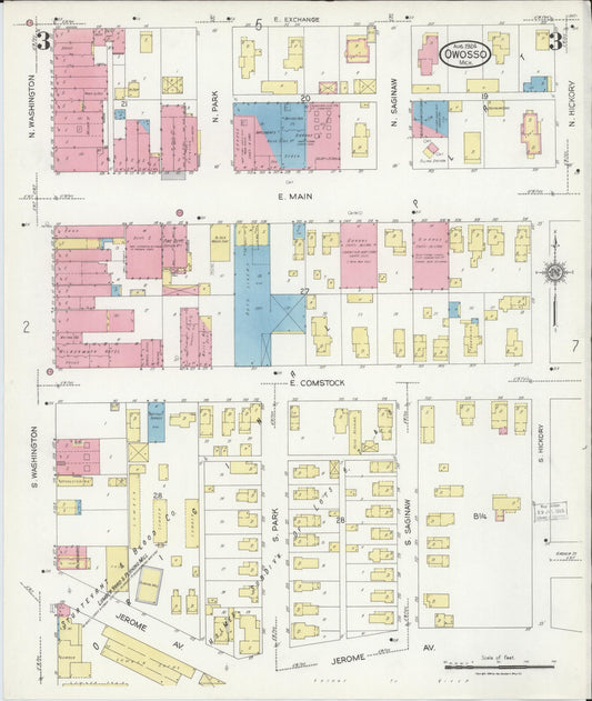 Sanborn Fire Insurance Map from Owosso, Shiawassee County, Michigan (1924), Sheet #0003 - Historic Sanborn Fire Insurance Map Print, vintage old map wall art, antique decor, genealogy gift, Michigan Michigan map