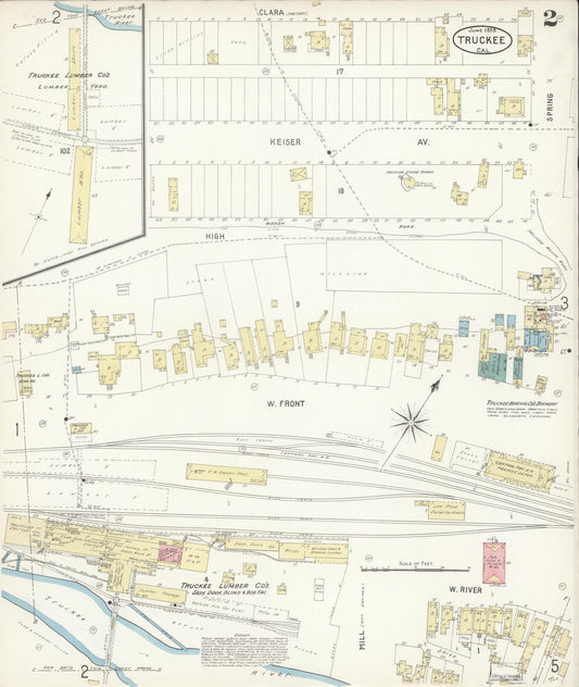 Sanborn Fire Insurance Map from Truckee, Nevada County, California (1898), Sheet #0002 - Historic Sanborn Fire Insurance Map Print, vintage old map wall art, antique decor, genealogy gift, Truckee Nevada map